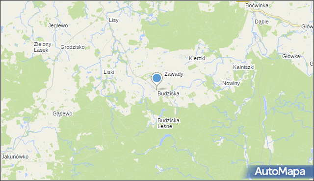 mapa Budziska, Budziska gmina Banie Mazurskie na mapie Targeo